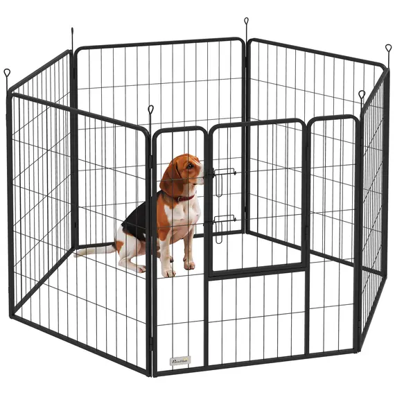 Buy 6 Panels Dog Playpen, Portable Detachable Puppy Pen with Door, for Large Dogs, 100cm High, Black