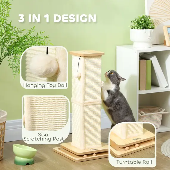 Buy 3-in-1 Cat Scratching Post, 67cm Cat Scratcher w/ Track Ball Toy, Oak Tone, 4 image
