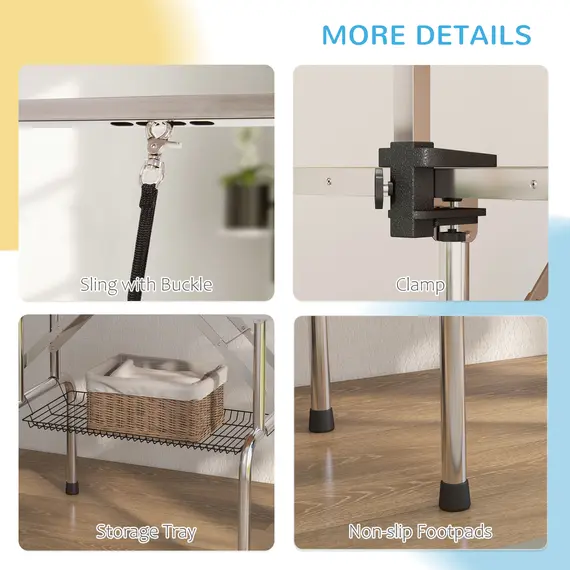 Buy 42" Dog Grooming Table, Adjustable Pet Cat Drying Beauty Table with 2 Loops Storage Basket, Rubber Top, Blue, 6 image