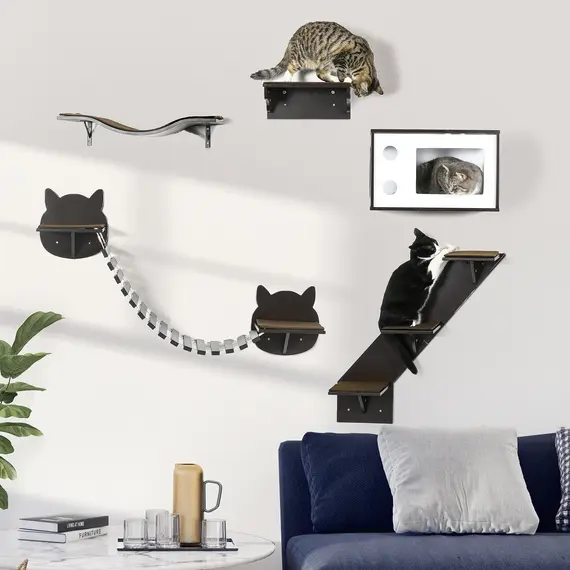 Buy 5 Piece Cat Wall Shelves, Wall-Mounted Cat Tree for Indoor Use - Brown, 2 image