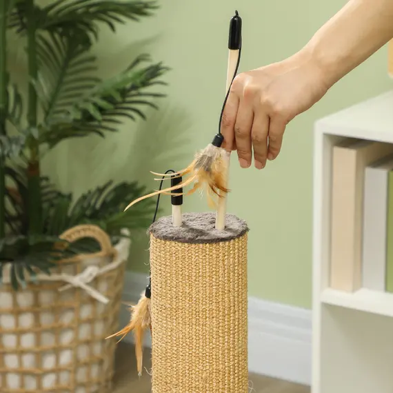 Buy 78cm 2-in-1 Cat Scratching Post with 3 Toy Feathers, Brown, 7 image