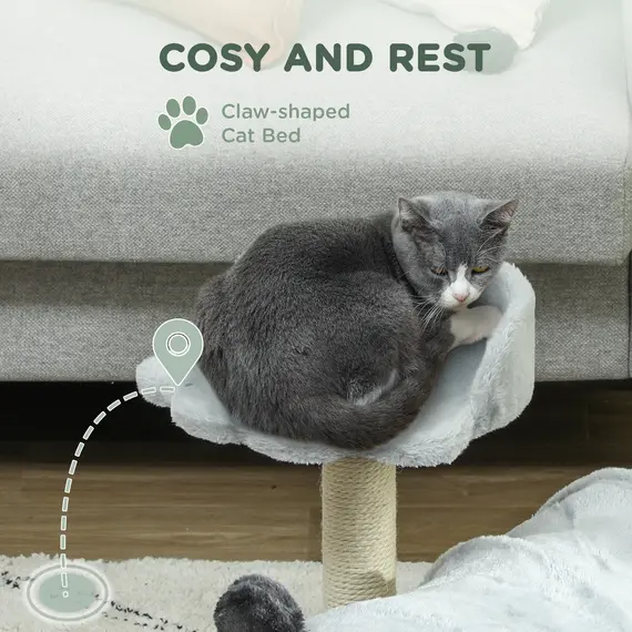 Buy 47cm Small Cat Tree w/ Scratching Post, Bed, Cat Tunnel, Toy Ball, Grey, 5 image