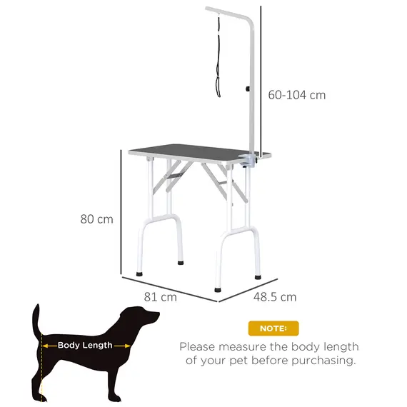Buy 32" Foldable Dog Grooming Table Pet Drying Beauty Table Adjustable Fixed Arm Rubber Top, Black, 3 image