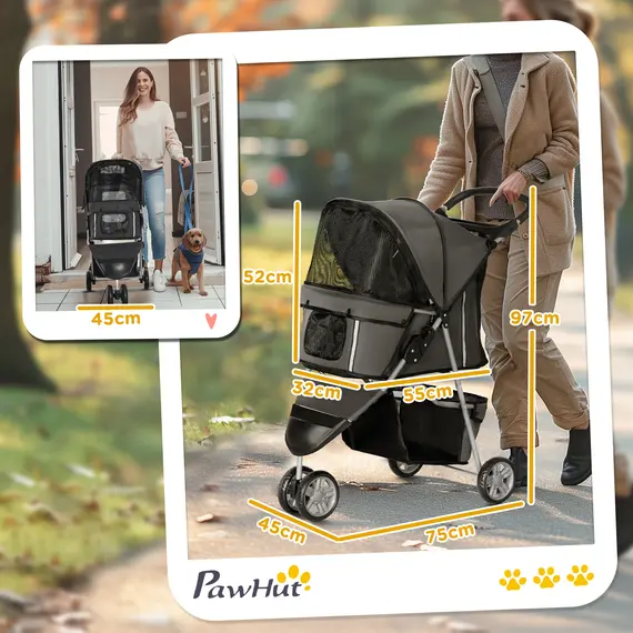 Buy 3 Wheel Pet Stroller for Small and Miniature Dogs, Charcoal Grey, 3 image