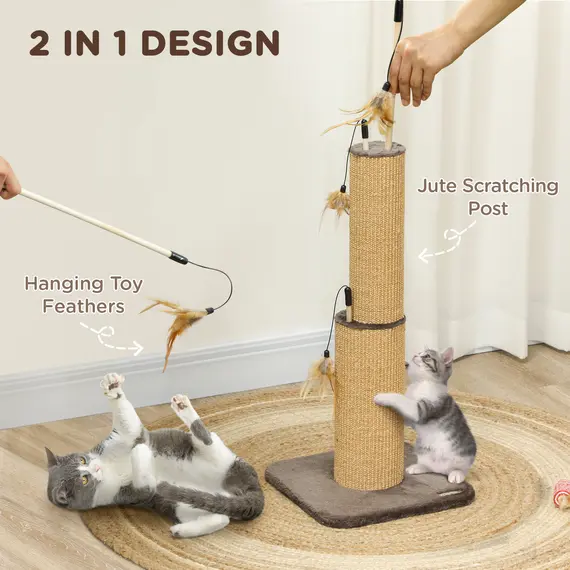Buy 78cm 2-in-1 Cat Scratching Post with 3 Toy Feathers, Brown, 4 image