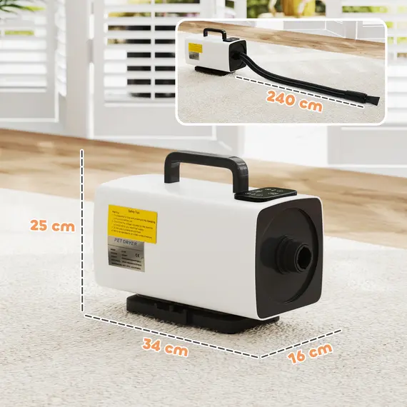 Buy 2200W Dog Hair Dryer with Auto Adjustable Temperature & Airflow, 3 Nozzles, Digital Screen, for Dogs Cats, White, 3 image