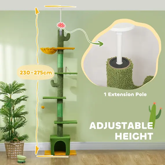 Buy 230-275cm Floor-to-Ceiling Adjustable Cat Tree with Scratching Posts, Hammock, 4 image