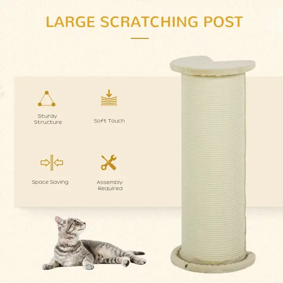 Buy 85cm Tall Cat Scratching Post, with Sisal Rope, Soft Plush, Anti Tip - Beige, 4 image