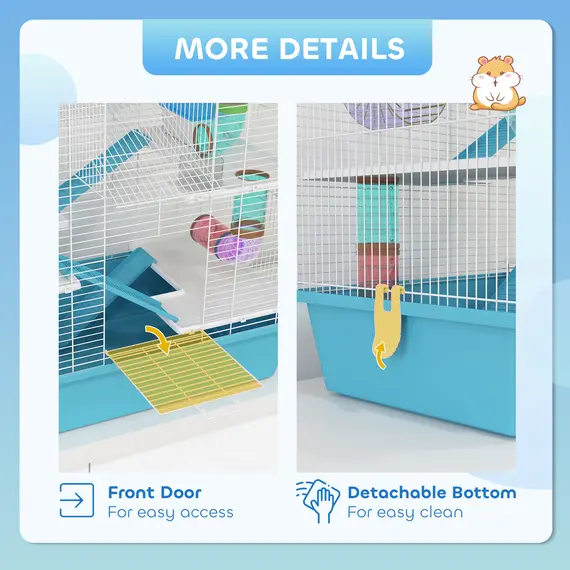 Buy 4 Tier Hamster Cage w/ Tubes, Exercise Wheel, Hut, Water Bottle, Food Dish, Ramps, for Drawf, 58 x 36 x 65cm, Light Blue, 8 image
