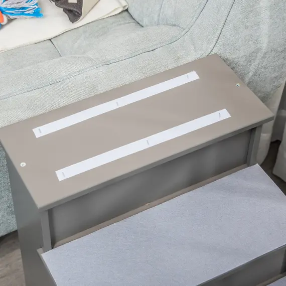 Buy 4 Step Wooden Dog Steps Pet Stairs for Dogs, Cat Ladder for Bed Couch with Non-Slip Carpet 40 x 59 x 54.2 cm, Grey, 8 image