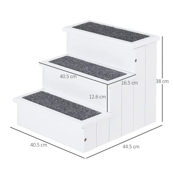 Buy 3 Step Wooden Dog Steps Pet Stairs for Dogs, Cat Ladder for Bed Couch with Storage White, 3 image