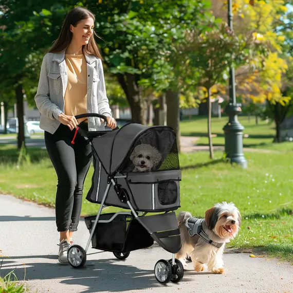Buy 3 Wheel Pet Stroller for Small and Miniature Dogs, Charcoal Grey, 2 image