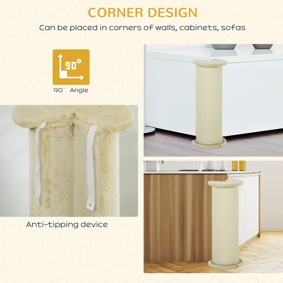 Buy 85cm Tall Cat Scratching Post, with Sisal Rope, Soft Plush, Anti Tip - Beige, 6 image