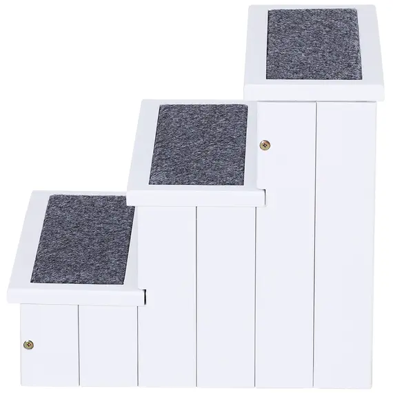 Buy 3 Step Wooden Dog Steps Pet Stairs for Dogs, Cat Ladder for Bed Couch with Storage White, 8 image