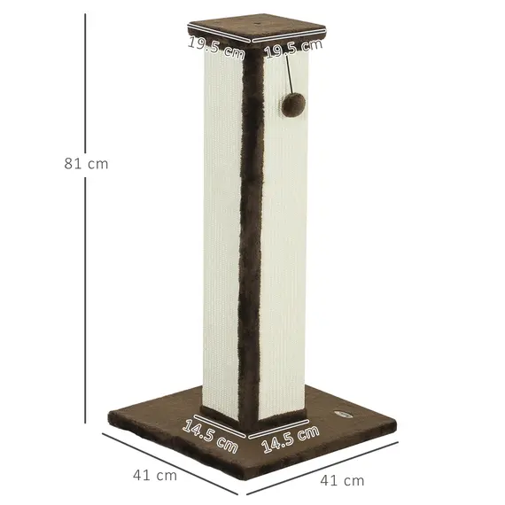 Buy 81cm Cat Scratcher, Vertical Full Scratcher w/ Natural Sisal Rope, Hanging Ball, Soft Plush - Brown, 3 image