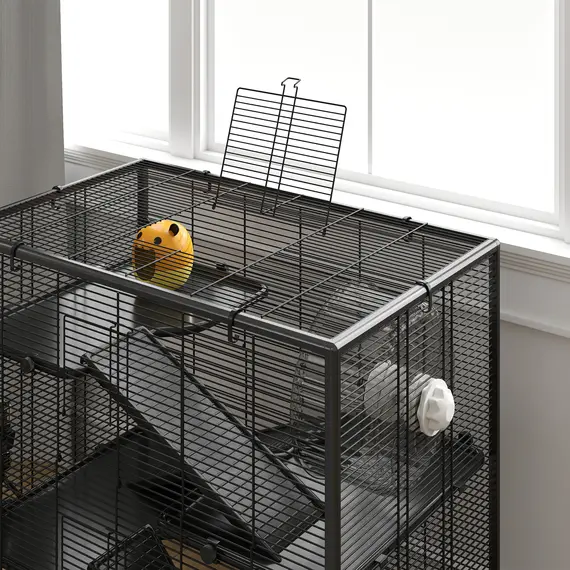 Buy 4 Tiers Hamster Cage with Deep Tempered Glass Bottom, Hut, Running Wheel, Food Dish, Water Bottle, 78.5 x 48.5 x 80cm, 8 image
