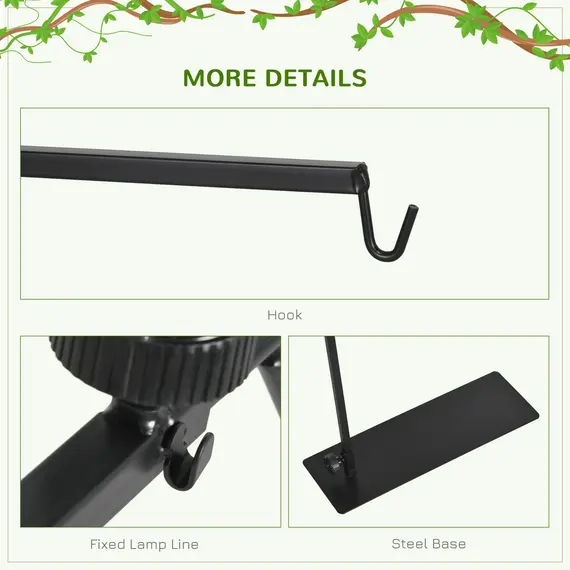 Buy 86-129Hcm Adjustable Height and Length Reptile Lamp Stand Holder with Hook Hanging, Base - Black, 6 image