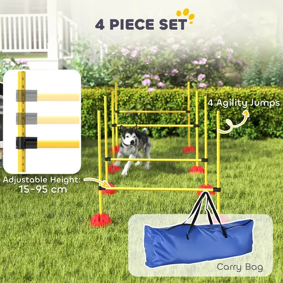 Buy 4 Piece Dog Agility Equipment with 4 Hurdle & Carry Bag for Jump Training, Yellow, 4 image