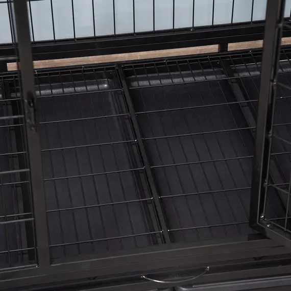 Buy 43" Heavy Duty Metal Dog Crate Pet Cage with Tray Wheeled Dog Kennel - Black (Large), 9 image
