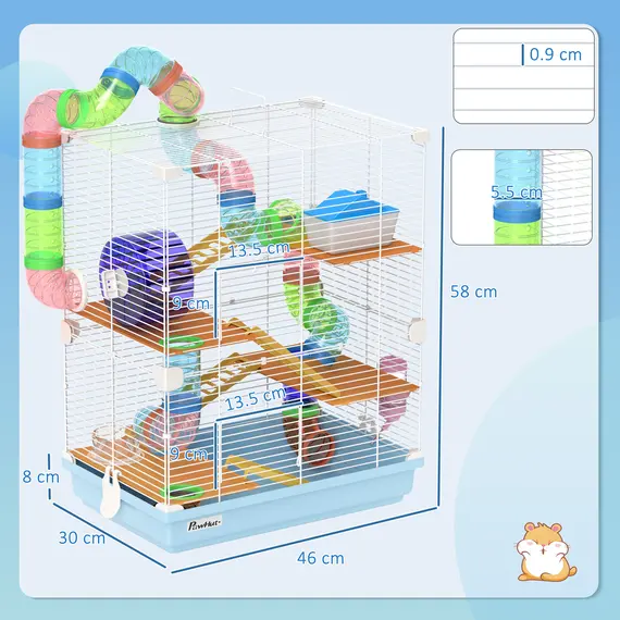 Buy 5 Tier Hamster Cage Carrier Habitat w/ Exercise Wheels, Tunnel, Light Blue, 3 image