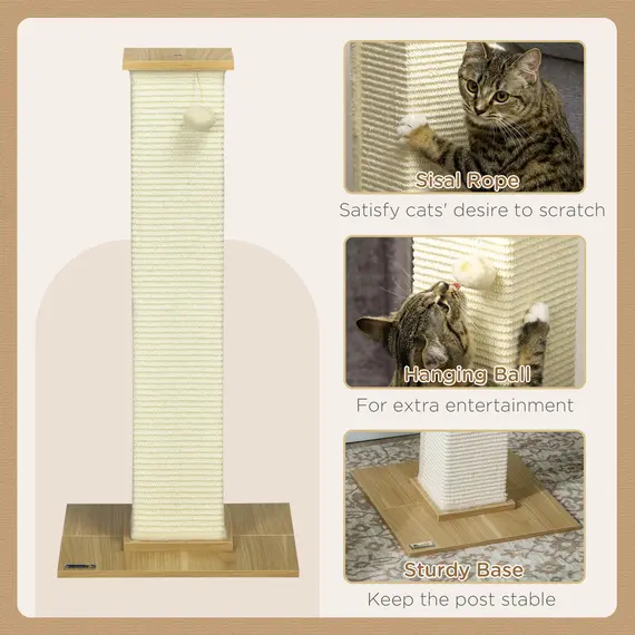 Buy 80cm Scratching Post, with Toy Ball, Sisal Rope - White, 5 image