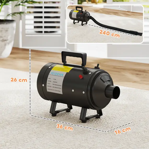 Buy 2200W Dog Hair Dryer with Adjustable Temperature & Velocity, 3 Different Nozzles, Black, 3 image