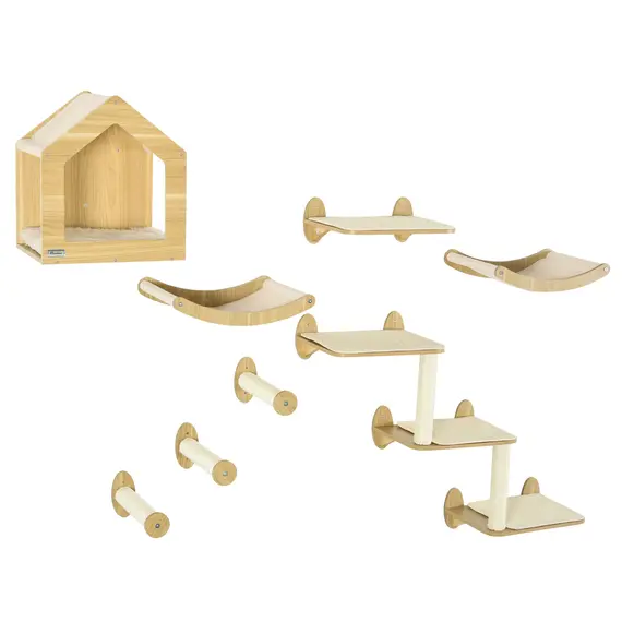 Buy 8 Piece Cat Shelves Set, with Cat House, Three Perches, Three Scratching Posts