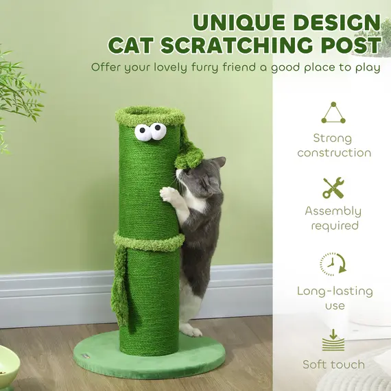 Buy 63cm Cat Scratching Post for Indoor Cats, with Sisal Rope Cover, Large Base, Green, 4 image