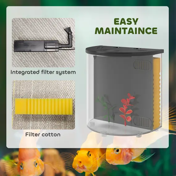 Buy 3L Small Fish Tank with Filter System, LED Light, Small Fish Tank for Betta, Goldfish, Shrimp, Black, 4 image