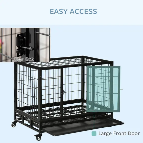 Buy 36" Heavy Duty Metal Dog Crate Pet Cage with Tray Wheeled Dog Kennel - Black (Medium), 5 image