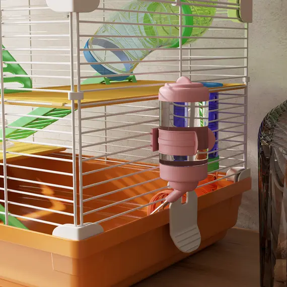 Buy 5 Tier Hamster Cage Carrier Habitat w/ Exercise Wheels, Tunnel, Orange, 9 image