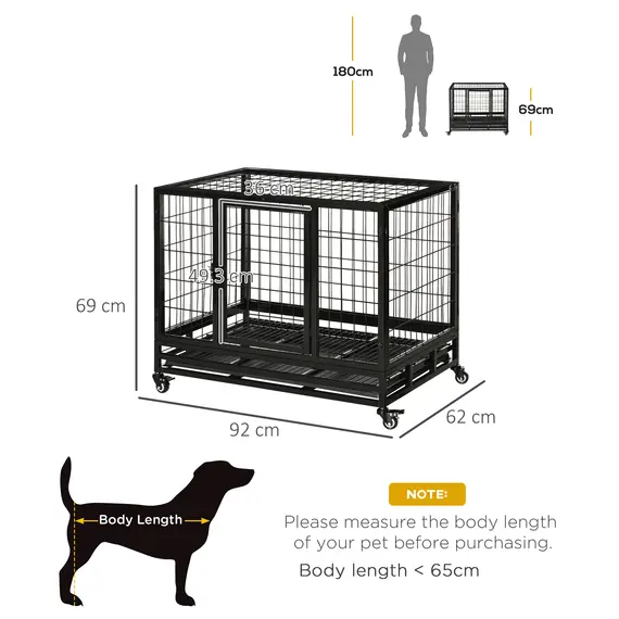 Buy 36" Heavy Duty Metal Dog Crate Pet Cage with Tray Wheeled Dog Kennel - Black (Medium), 3 image