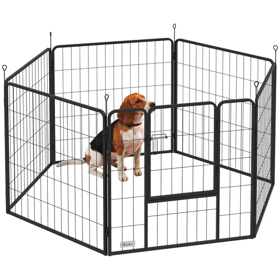 Buy 6 Panels Dog Playpen, Portable Detachable Puppy Pen with Door, for Medium Dogs, 80cm High, Black