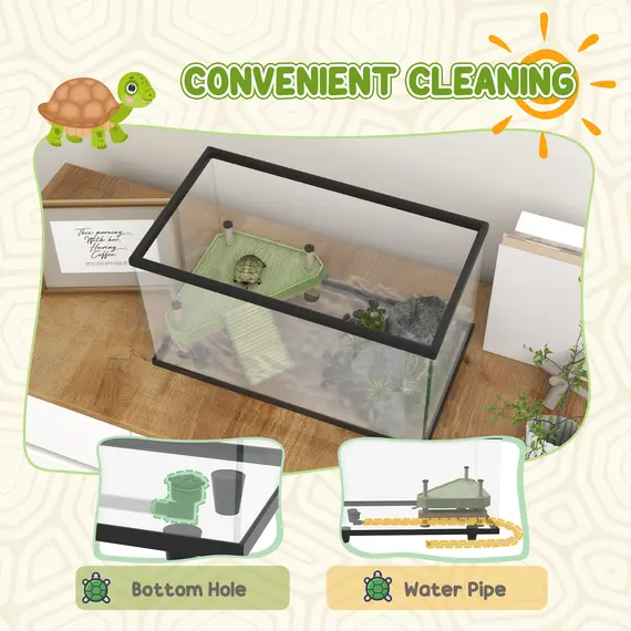 Buy 28L Glass Turtle Tank Aquarium with Basking Platform, Easy Drainage, Strip Patch Thermometer, 5 image