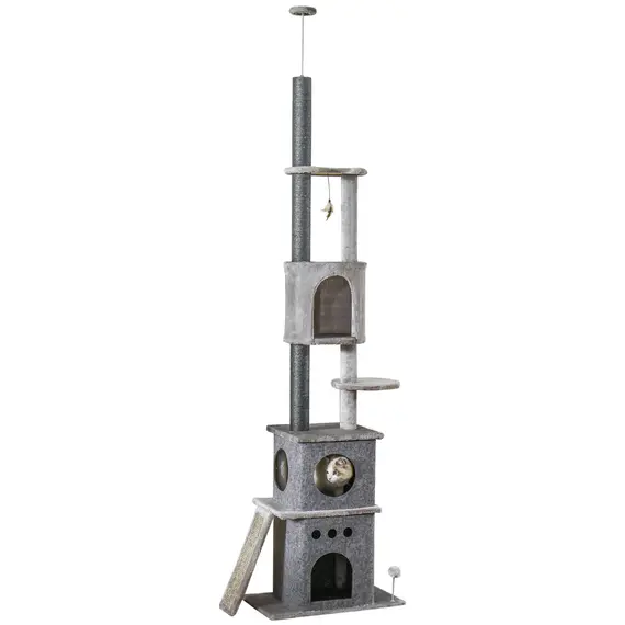 Buy 255cm Floor To Ceiling Cat Tree for Indoor Cats Climber Scratching Post Adjustable Height Play Tower Removable Cover Grey