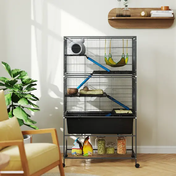 Buy 5 Levels Rolling Small Animal Cage with Non Slip Ramps, Slide Out 16cm Deep Tray, 88 x 48 x 150.5cm, Dark Grey, 9 image