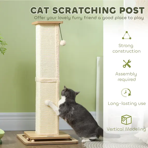 Buy 3-in-1 Cat Scratching Post, 87cm Cat Scratcher w/ Track Ball Toy, Oak Tone, 5 image