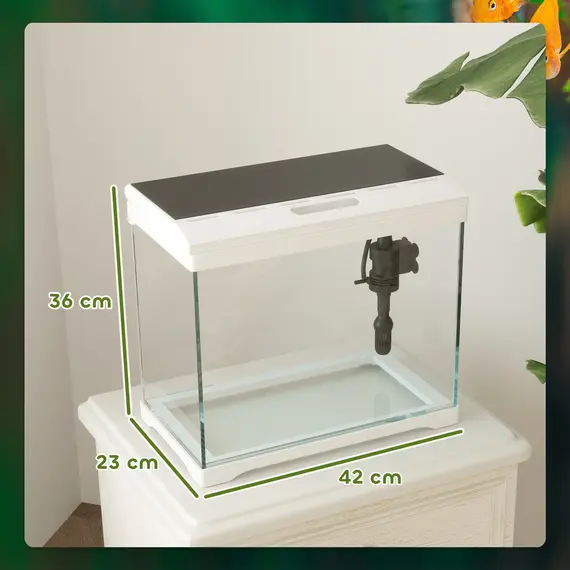 Buy 27L Glass Fish Tank with Filter System, LED Light, Water Pump, for Betta, Goldfish, Shrimps, White, 3 image