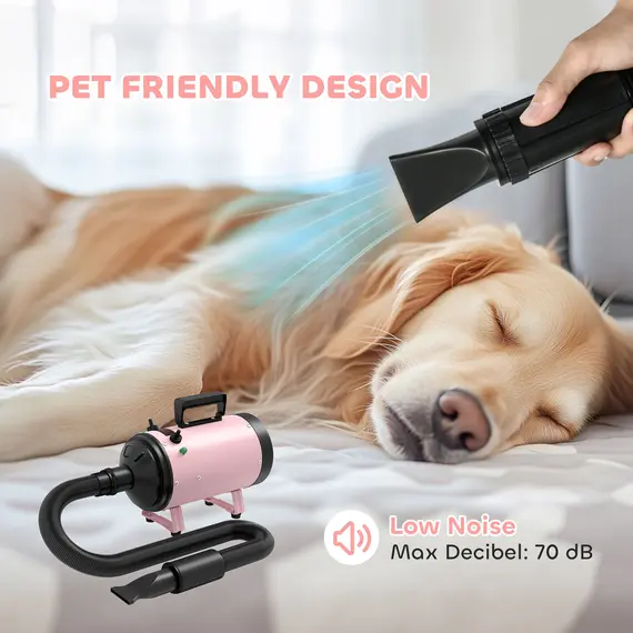 Buy 2200W Dog Hair Dryer with Adjustable Temperature & Velocity, 3 Different Nozzles, Pink, 5 image