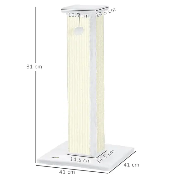 Buy 81cm Cat Scratcher, Vertical Full Scratcher w/ Natural Sisal Rope, Hanging Ball, Soft Plush - White, 3 image