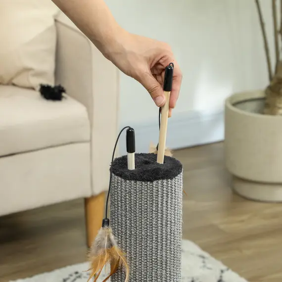 Buy 78cm 2-in-1 Cat Scratching Post with 3 Toy Feathers, Black, 7 image