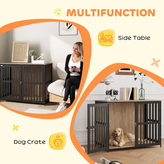 Buy Dog Crate Furniture with Anti-Chew Resistant Mesh, Anti-Escape Single Door, for Large Dogs, 100 x 60 x 81.5 cm, 4 image