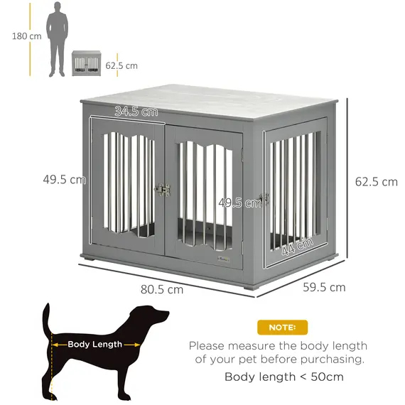 Buy Dog Crate End Table Furniture Style Dog Cage w/ Three Doors, Locks and Latches - Grey, 3 image
