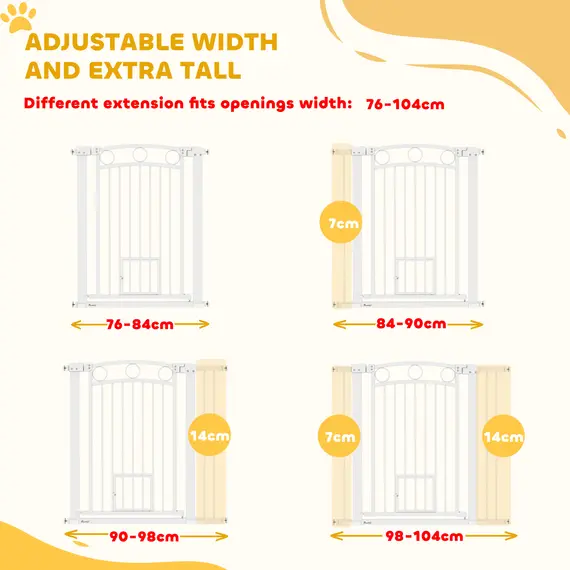 Buy 96cm Tall Dog Gate with Cat Door, 7cm and 14cm Extensions, for Stairs, Doorways, 76-104cm Width, 4 image