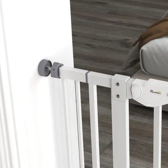 Buy Extra Tall Pet Gate, Indoor Dog Safety Gate, with Cat Flap, Auto Close, 74-101cm Wide - White, 9 image