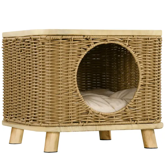 Buy Elevated Design Wicker Cat House with Washable Cushion, Light Brown