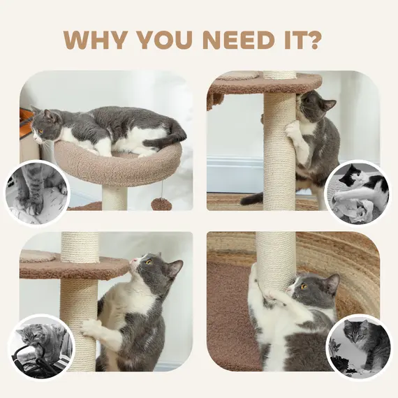 Buy Cat Tree for Indoor Cats, 88cm Cat Tower with Sisal Scratching Post, Hanging Ball, Large Cat Perch, Stairs, Brown, 6 image
