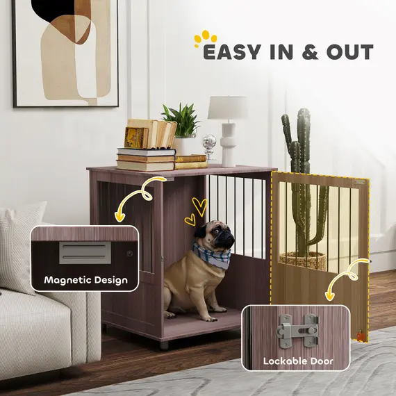 Buy Dog Crate Table for Medium and Large Dogs with Magnetic Door for Indoor Use, 60 x 55 x 70 cm, Purple, 5 image