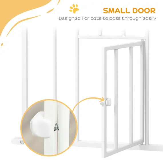 Buy Extra Tall Pet Gate, Indoor Dog Safety Gate, with Cat Flap, Auto Close, 74-101cm Wide - White, 7 image
