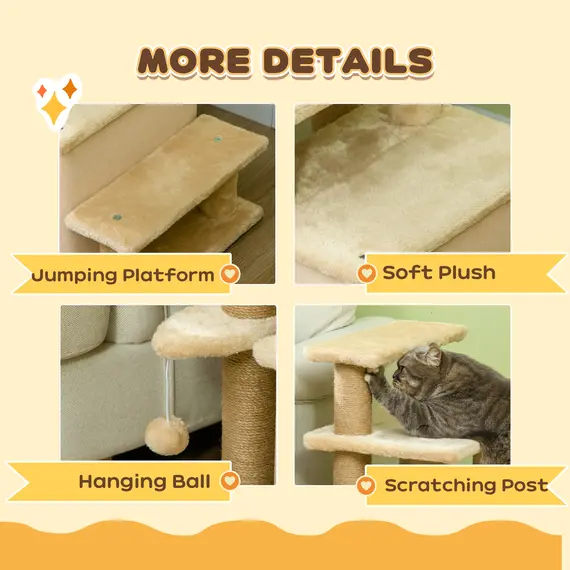Buy Adjustable Cat Steps, with House & Hanging Toy Ball - Beige, 6 image